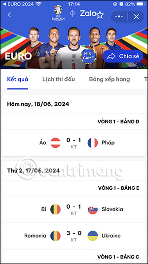 Phím tắt Euro 2024