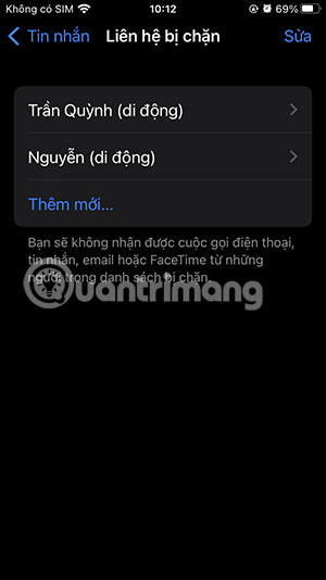 Danh sách số điện thoại chặn trên iPhone