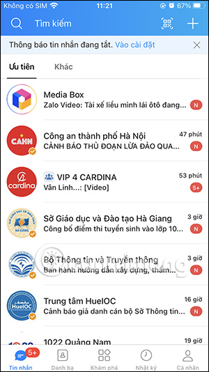 Giao diện Zalo