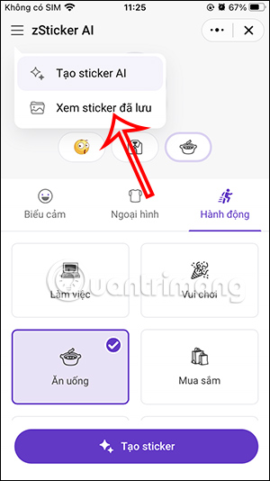 Xem sticker AI đã tạo trên Zalo