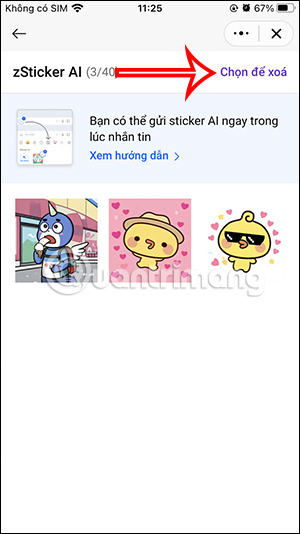 Chọn sticker AI muốn xóa 