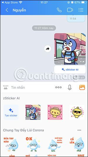 Gửi sticker AI trên Zalo 