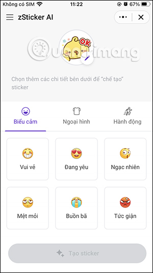 Chọn biểu cảm sticker 