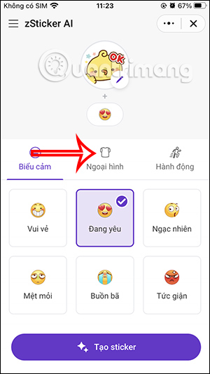 Chọn Ngoại hình cho sticker 