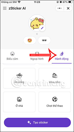 Hành động cho sticker 