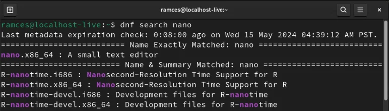 Tìm kiếm DNF cho GNU Nano.
