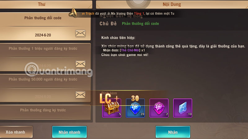 cach nhap code tran chien thien menh