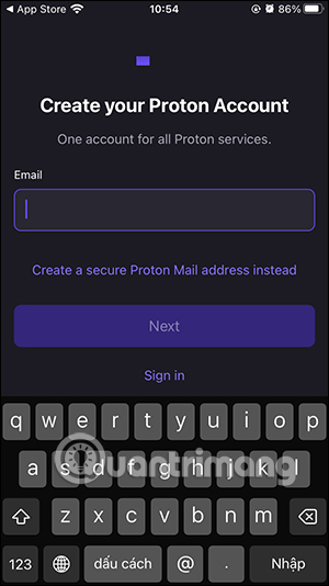 Nhập email tài khoản Proton Drive