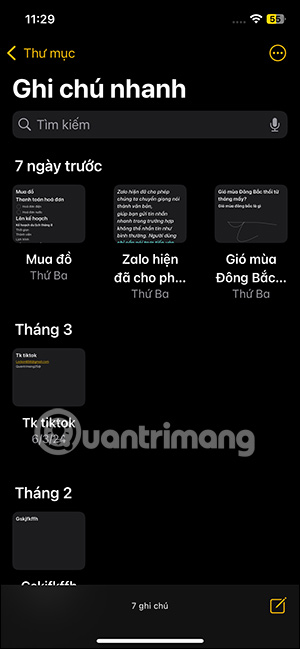 Mở ghi chú trên iPhone