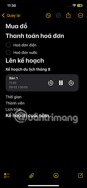 Nghe ghi âm trong ghi chú iPhone