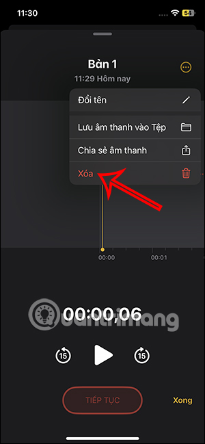 Xóa file ghi âm trong ghi chú