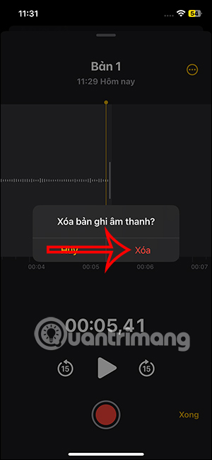 Chọn xóa ghi âm