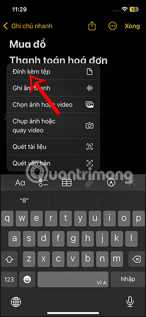 Chèn file ghi âm trong ghi chú iPhone
