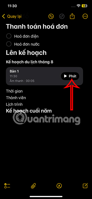 Phát ghi âm trong ghi chú iPhone