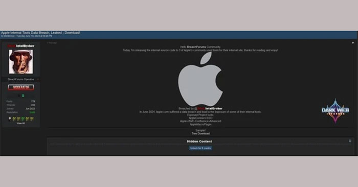 IntelBroker tuyên bố đã tấn công vào hệ thống Apple.