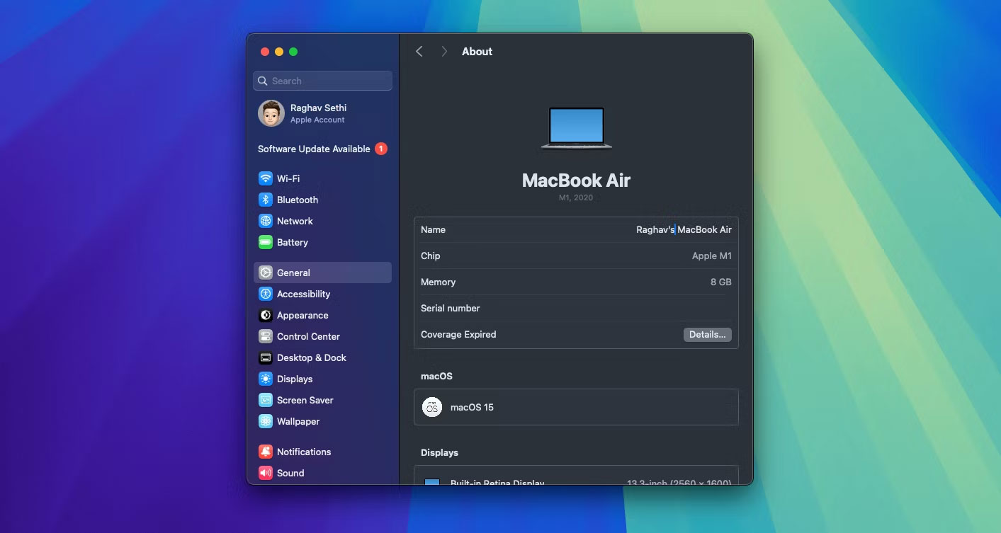 Menu cài đặt chung macOS Sequoia