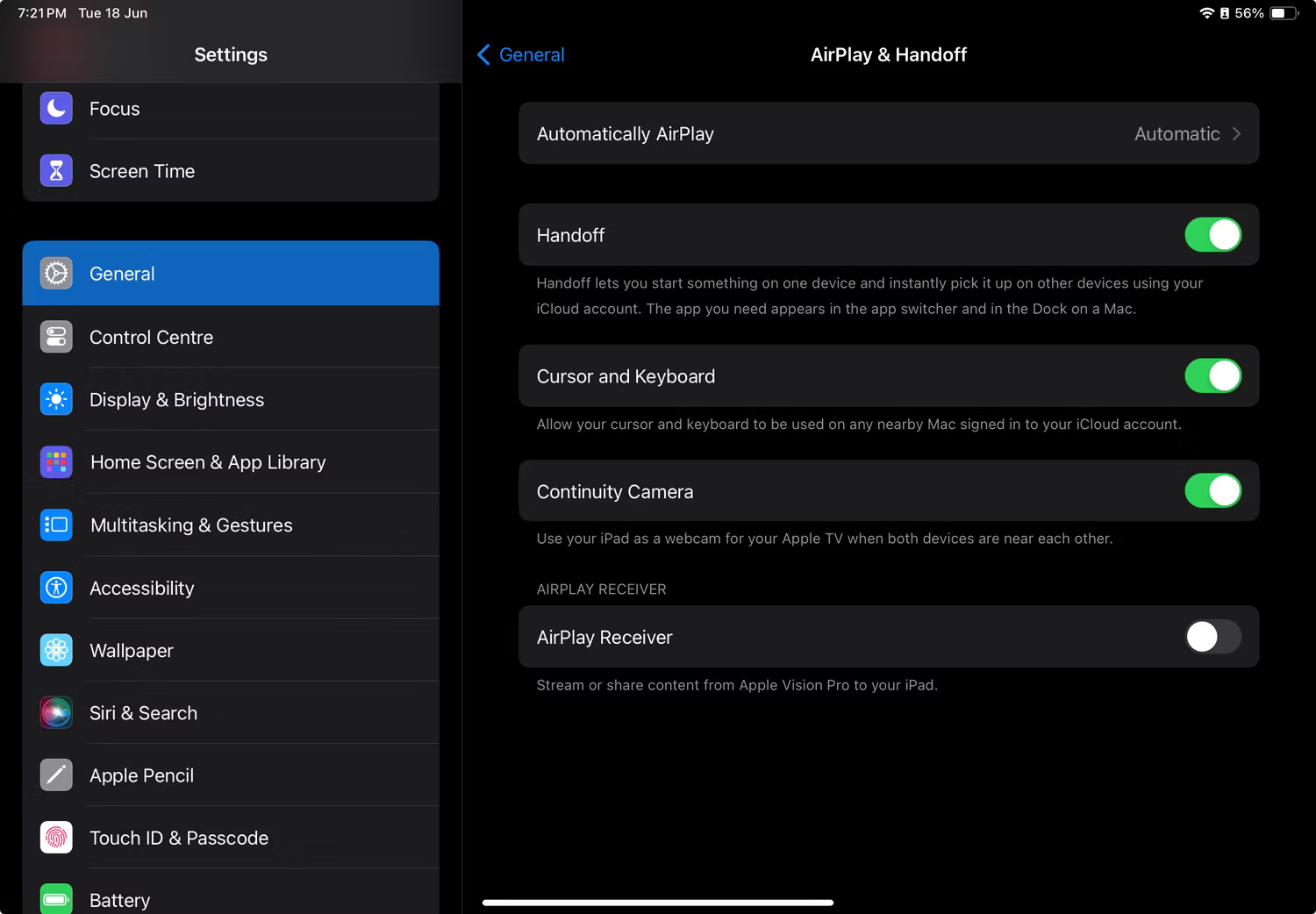 Cài đặt iPad AirPlay & Handoff