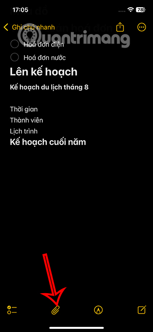 Đính kèm tệp tin trong ghi chú iPhone