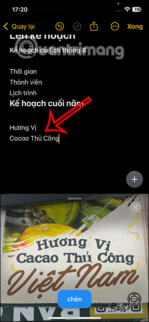 Hiện nội dung được quét