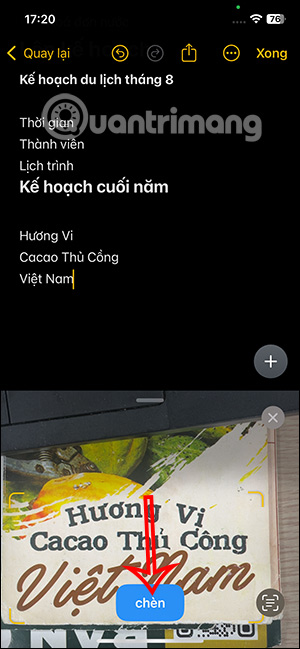 Chèn nội dung vào ghi chú