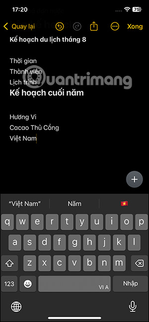 Nội dung chèn vào ghi chú từ ảnh trên iPhone