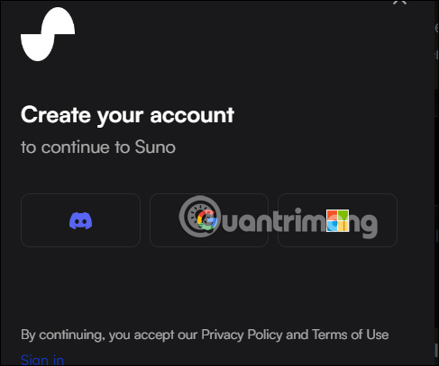 Chọn tài khoản đăng nhập Suno AI