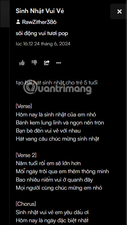 Lời bài hát tạo trên Suno AI