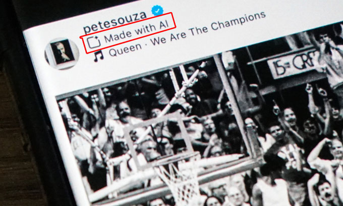 Bức ảnh của nhiếp ảnh gia Pete Souza bị dán nhãn "Made with AI" trên Instagram.