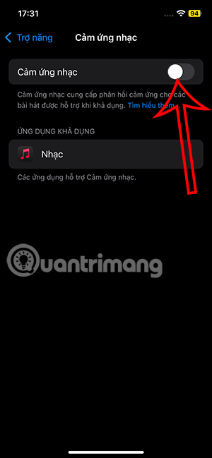 Kích hoạt cảm ứng nhạc iPhone