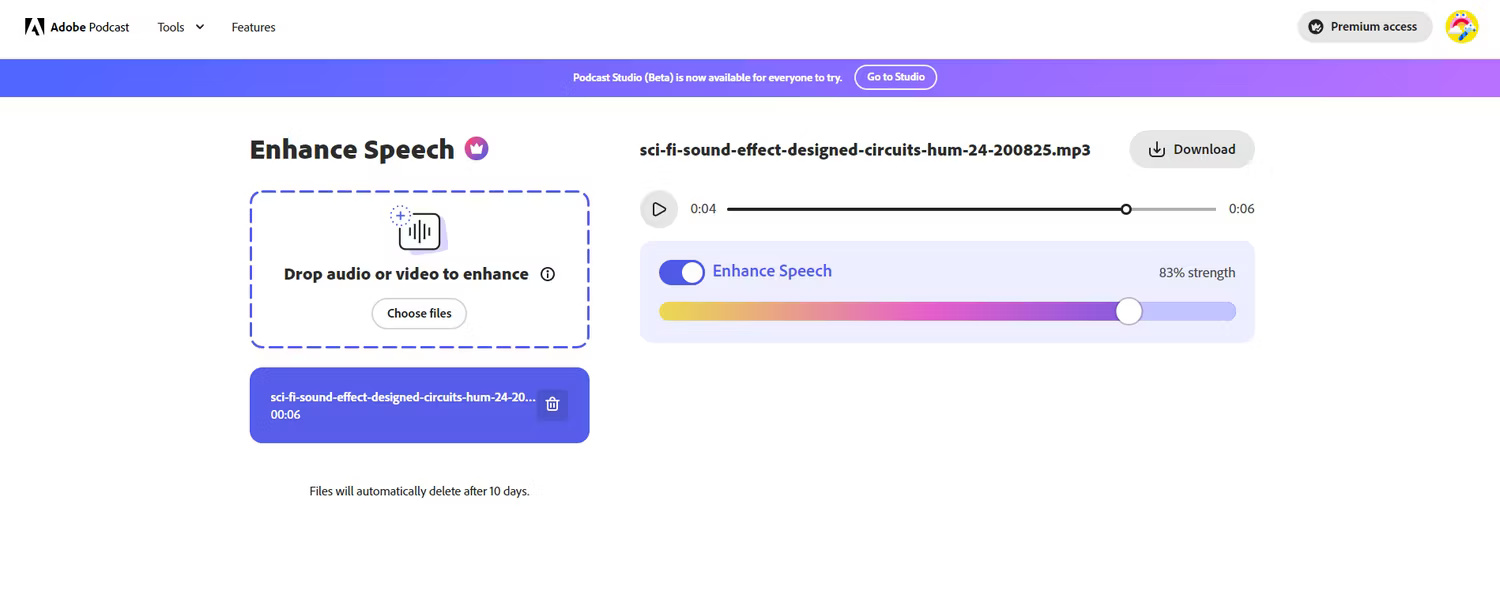 Sử dụng Adobe Enhance Speech để loại bỏ tiếng ồn khỏi file âm thanh