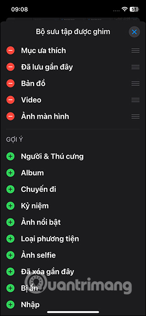 Quản lý bộ sưu tập được ghim