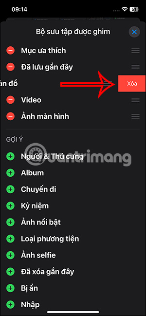 Xóa bộ sưu tập đã ghim