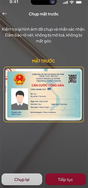 Chụp mặt trước CCCD gắn chip