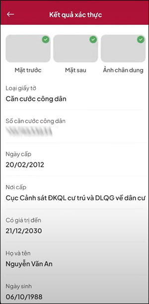 Xác nhận thông tin trên Agribank Plus