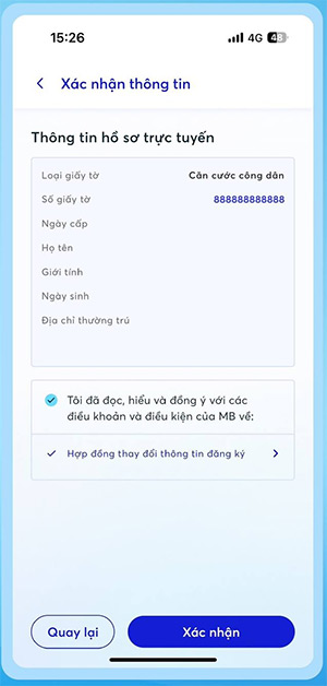 Confirm information on MBBank app