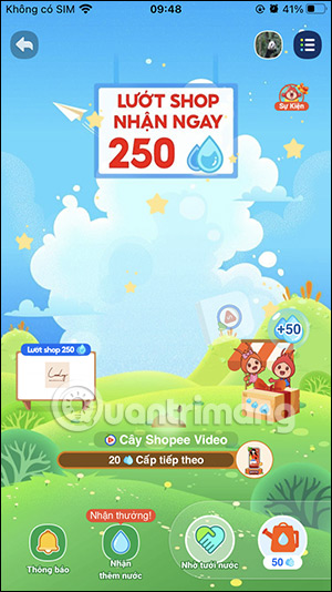 Giao diện game nông trại Shopee