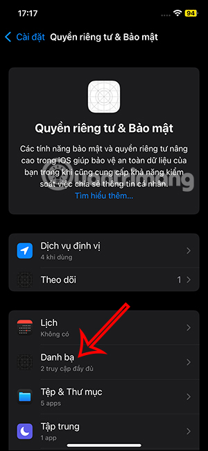 Chỉnh quyền riêng tư danh bạ trên iOS 18