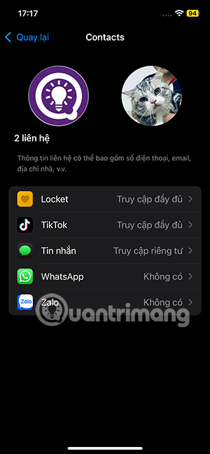 Ứng dụng truy cập danh bạ