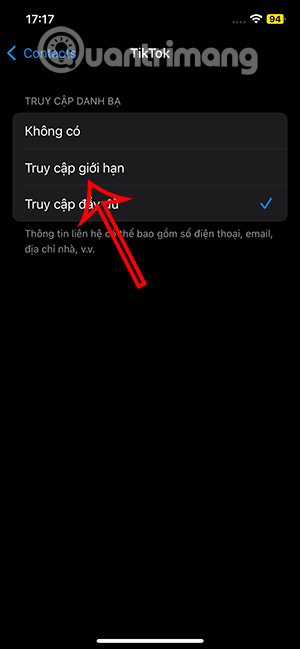 Truy cập giới hạn danh bạ iOS 18