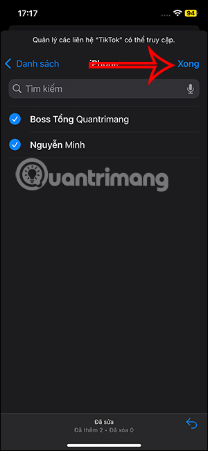 Chọn danh bạ giới hạn truy cập