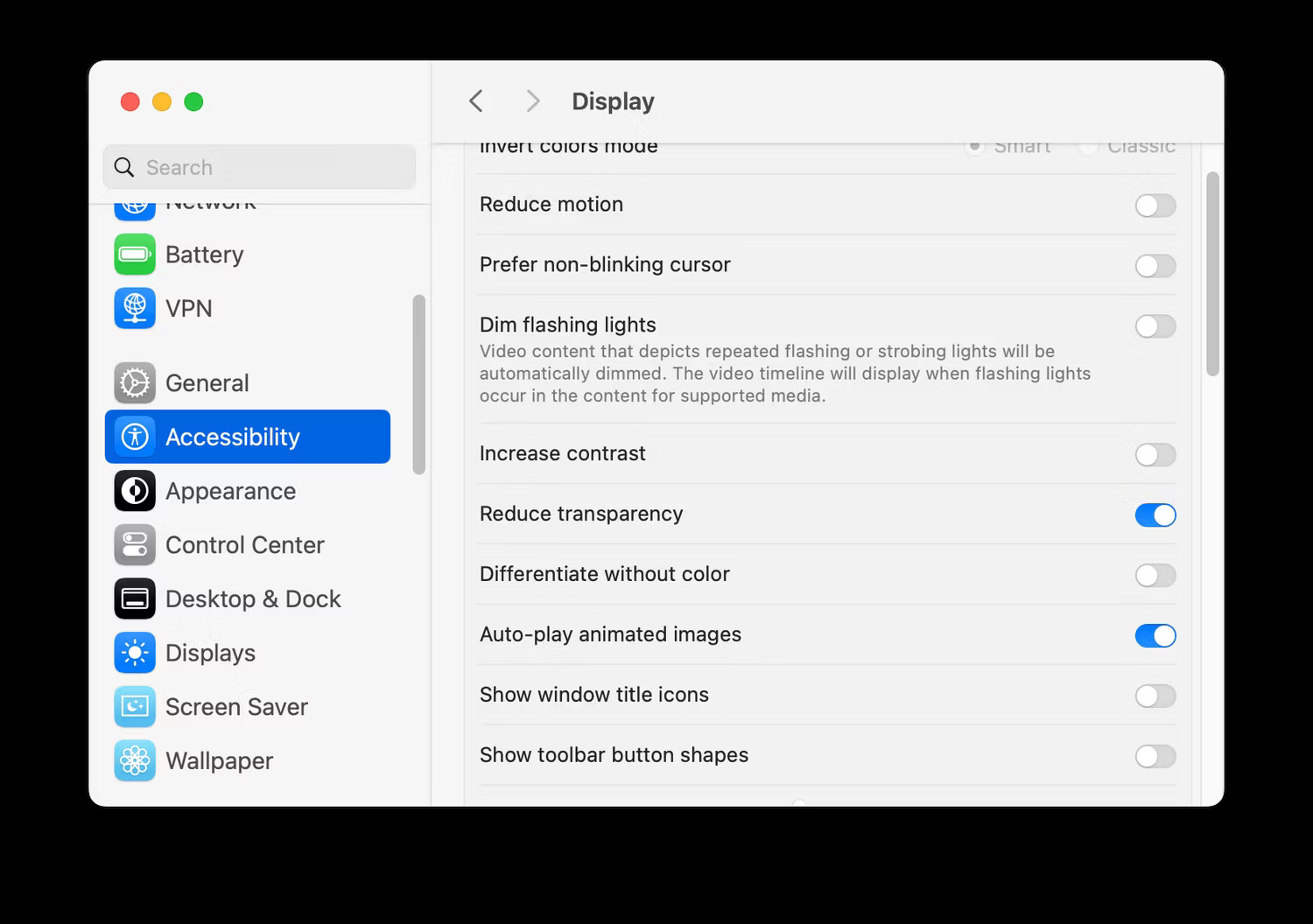 Hiển thị trang Accessibility trong cài đặt hệ thống macOS