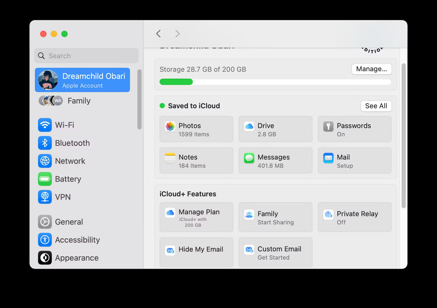 Bảng điều khiển iCloud trong cài đặt hệ thống macOS