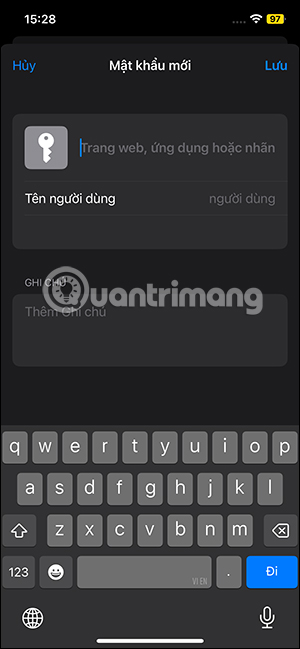 Giao diện điền thông tin mật khẩu 