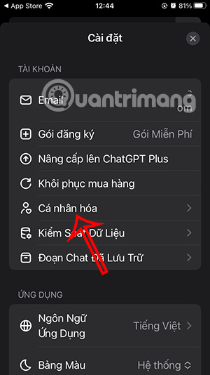 Cá nhân hóa tài khoản ChatGPT