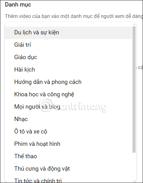 Thay đổi danh mục video YouTube