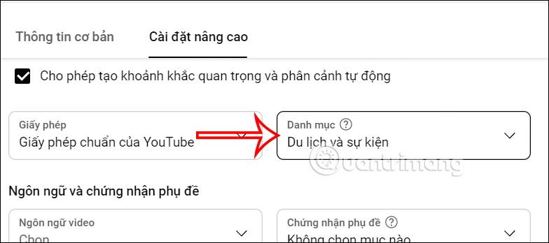 Đặt danh mục mặc định video tải lên YouTube