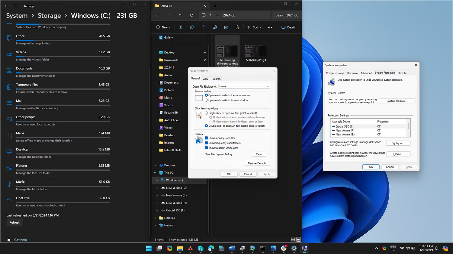 Màn hình desktop Windows 11 hiển thị sự không nhất quán về thiết kế trong Settings, File Explorer và Legacy Apps
