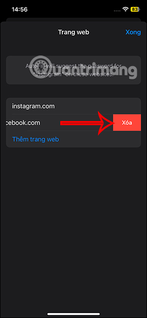 Chọn xóa trang web