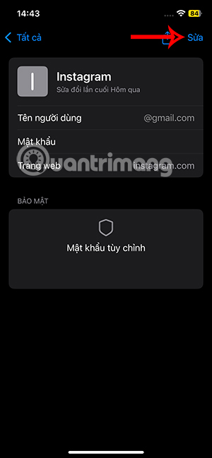 Sửa thông tin lưu mật khẩu