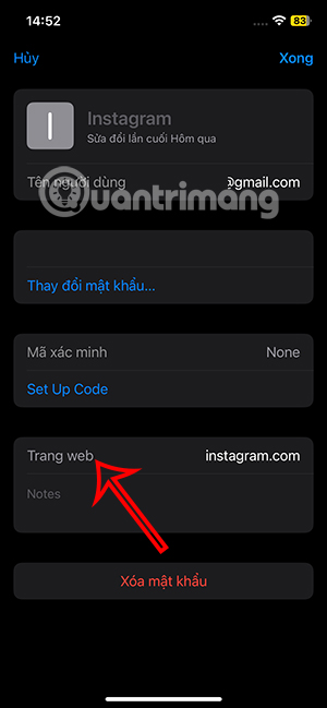 Thêm trang web lưu mật khẩu
